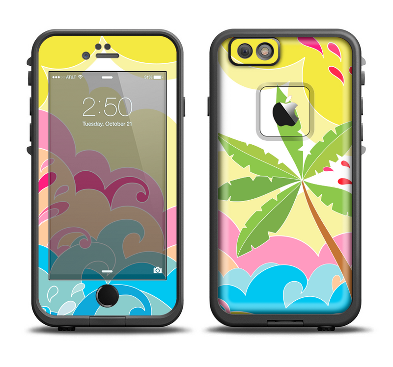 The Cartoon Bright Palm Tree Beach Apple iPhone 6/6s LifeProof Fre Case Skin Set