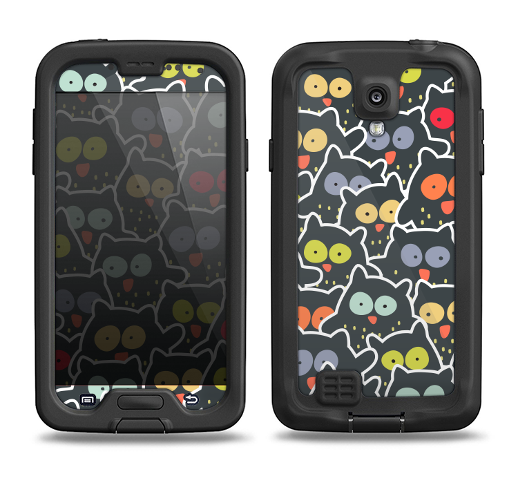 The Cartoon Color-Eyed Black Owls Samsung Galaxy S4 LifeProof Fre Case Skin Set