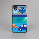 The Cartoon Colored Vector Owls with Cars Skin-Sert for the Apple iPhone 4-4s Skin-Sert Case