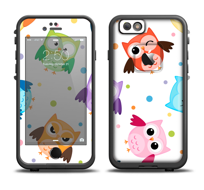 The Cartoon Emotional Owls with Polkadots Apple iPhone 6/6s Plus LifeProof Fre Case Skin Set