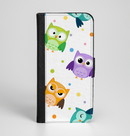 The Cartoon Emotional Owls with Polkadots Ink-Fuzed Leather Folding Wallet Case for the iPhone 6/6s, 6/6s Plus, 5/5s and 5c