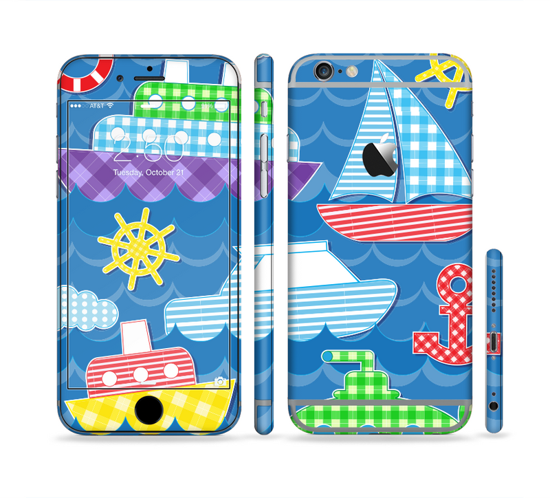 The Cartoon Ships and Submarines Sectioned Skin Series for the Apple iPhone 6s