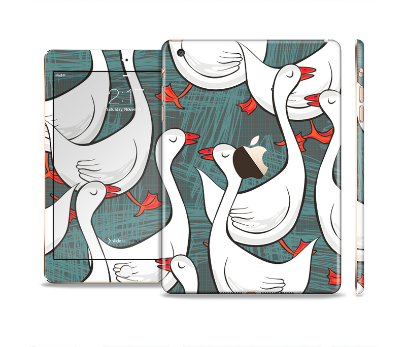 The Cartoon White Geese Full Body Skin Set for the Apple iPad Mini 3