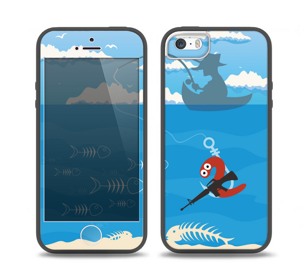 The Cartoon Worm with Machine Gun Irony Skin Set for the iPhone 5-5s Skech Glow Case