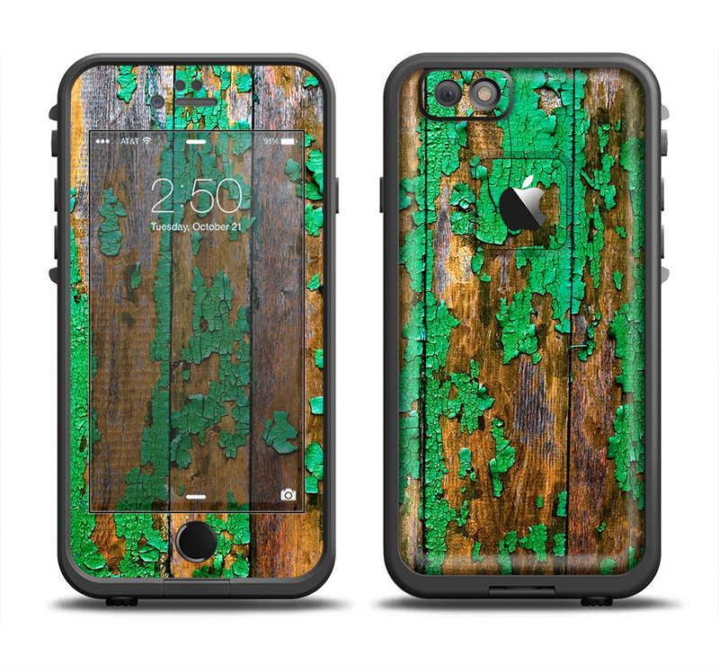 The Chipped Bright Green Wood Apple iPhone 6/6s Plus LifeProof Fre Case Skin Set