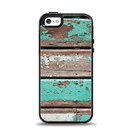The Chipped Teal Paint On Wood Apple iPhone 5-5s Otterbox Symmetry Case Skin Set