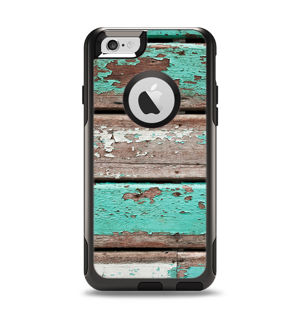 The Chipped Teal Paint On Wood Apple iPhone 6 Otterbox Commuter Case Skin Set
