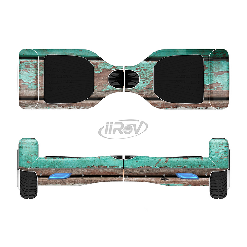 The Chipped Teal Paint On Wood Full-Body Skin Set for the Smart Drifting SuperCharged iiRov HoverBoard