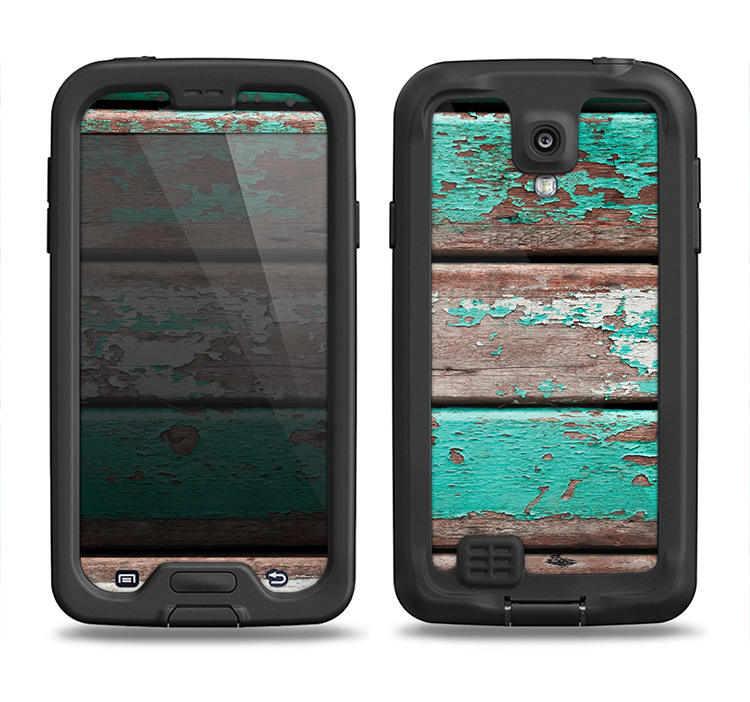 The Chipped Teal Paint On Wood Samsung Galaxy S4 LifeProof Fre Case Skin Set
