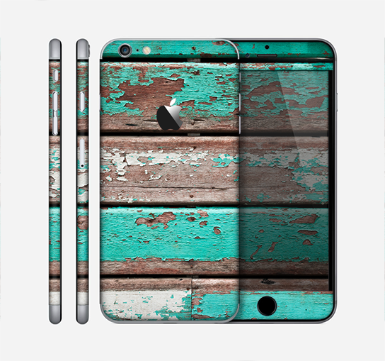 The Chipped Teal Paint On Wood Skin for the Apple iPhone 6 Plus