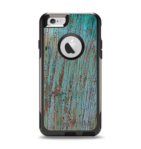 The Chipped Teal Paint on Aged Wood Apple iPhone 6 Otterbox Commuter Case Skin Set