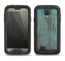 The Chipped Teal Paint on Aged Wood Samsung Galaxy S4 LifeProof Fre Case Skin Set