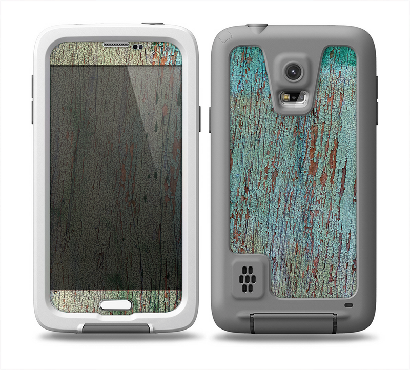The Chipped Teal Paint on Aged Wood Skin for the Samsung Galaxy S5 frē LifeProof Case