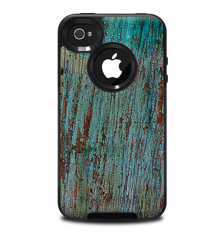 The Chipped Teal Paint on Aged Wood Skin for the iPhone 4-4s OtterBox Commuter Case