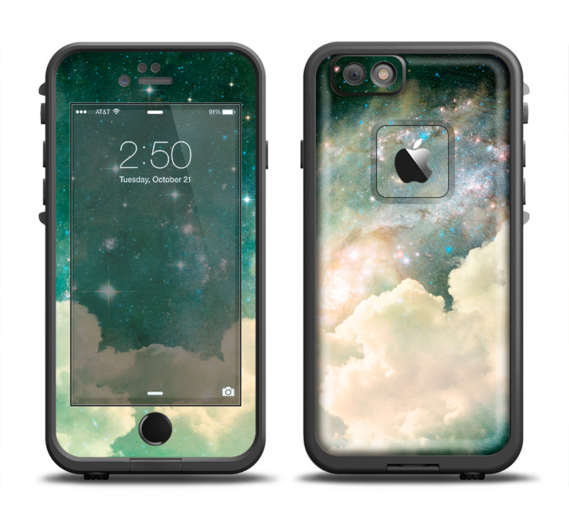 The Cloudy Abstract Green Nebula Apple iPhone 6/6s Plus LifeProof Fre Case Skin Set