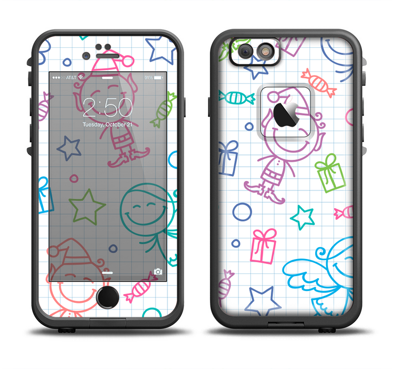 The Colored Happy Doodle Angels and Elves Apple iPhone 6/6s Plus LifeProof Fre Case Skin Set