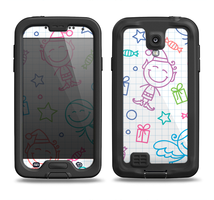 The Colored Happy Doodle Angels and Elves Samsung Galaxy S4 LifeProof Nuud Case Skin Set