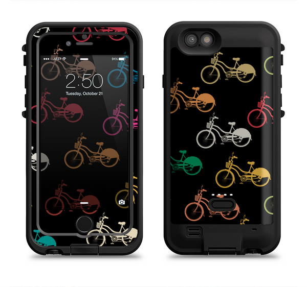 The Colored Vintage Bike Pattern On Black Apple iPhone 6/6s LifeProof Fre POWER Case Skin Set