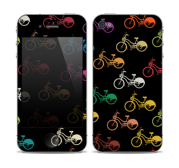 The Colored Vintage Bike Pattern On Black Skin for the Apple iPhone 4-4s