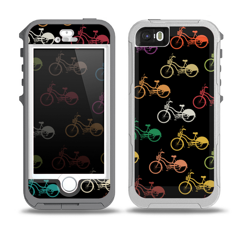 The Colored Vintage Bike Pattern On Black Skin for the iPhone 5-5s OtterBox Preserver WaterProof Case