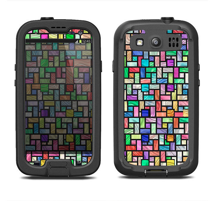 The Colorful Abstract Tiled Samsung Galaxy S4 LifeProof Fre Case Skin Set