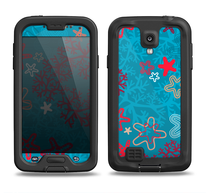 The Colorful Blue and Red Starfish Shapes Samsung Galaxy S4 LifeProof Nuud Case Skin Set