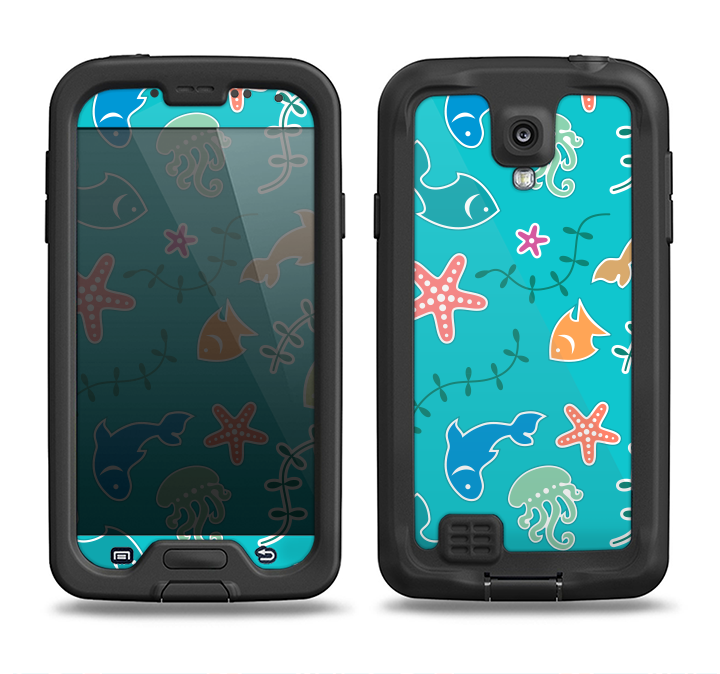 The Colorful Cartoon Sea Creatures Samsung Galaxy S4 LifeProof Nuud Case Skin Set