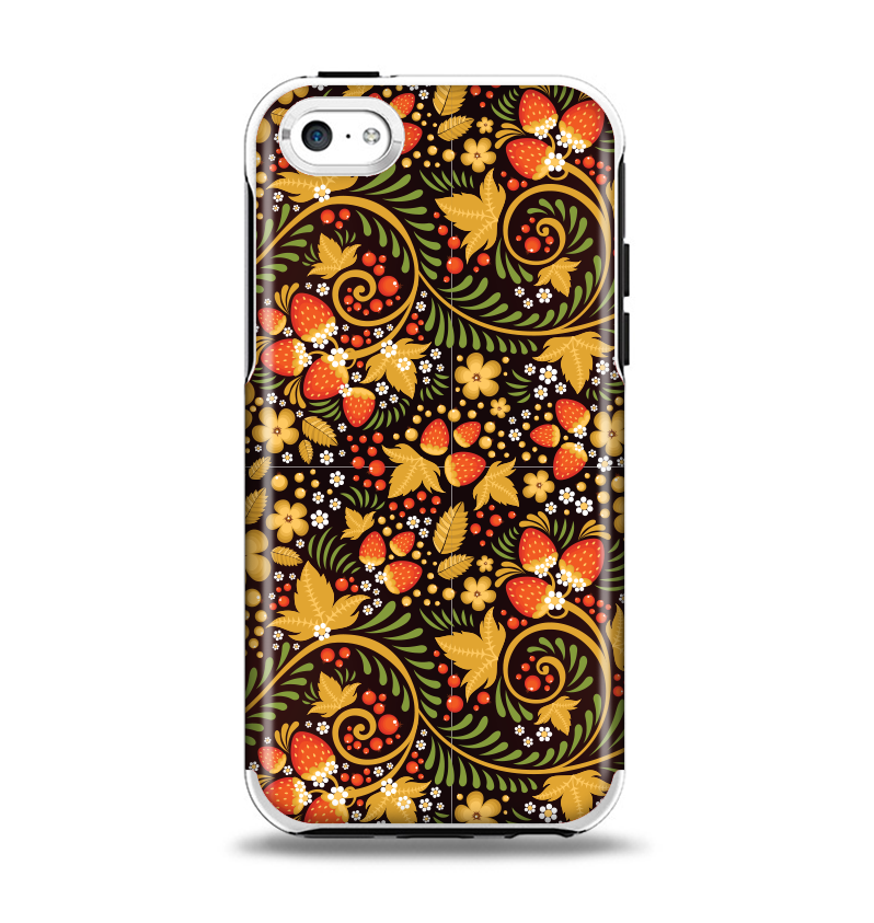 The Colorful Floral Pattern with Strawberries Apple iPhone 5c Otterbox Symmetry Case Skin Set
