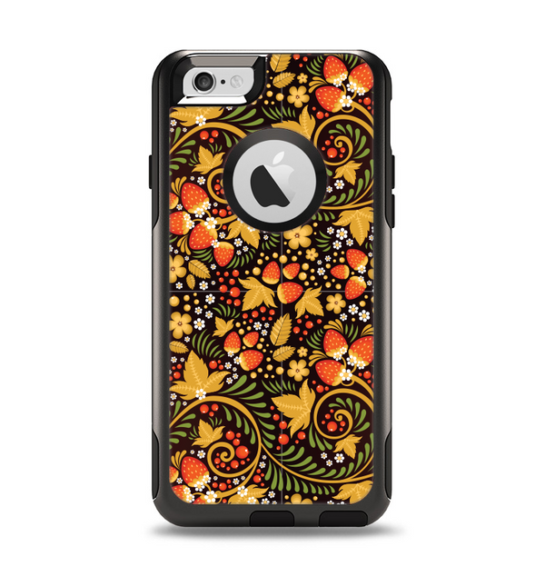 The Colorful Floral Pattern with Strawberries Apple iPhone 6 Otterbox Commuter Case Skin Set