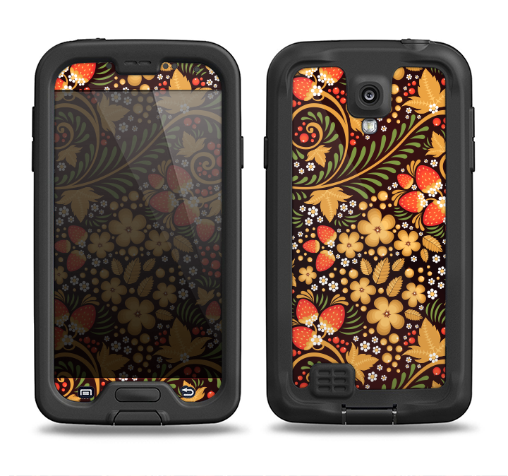 The Colorful Floral Pattern with Strawberries Samsung Galaxy S4 LifeProof Nuud Case Skin Set