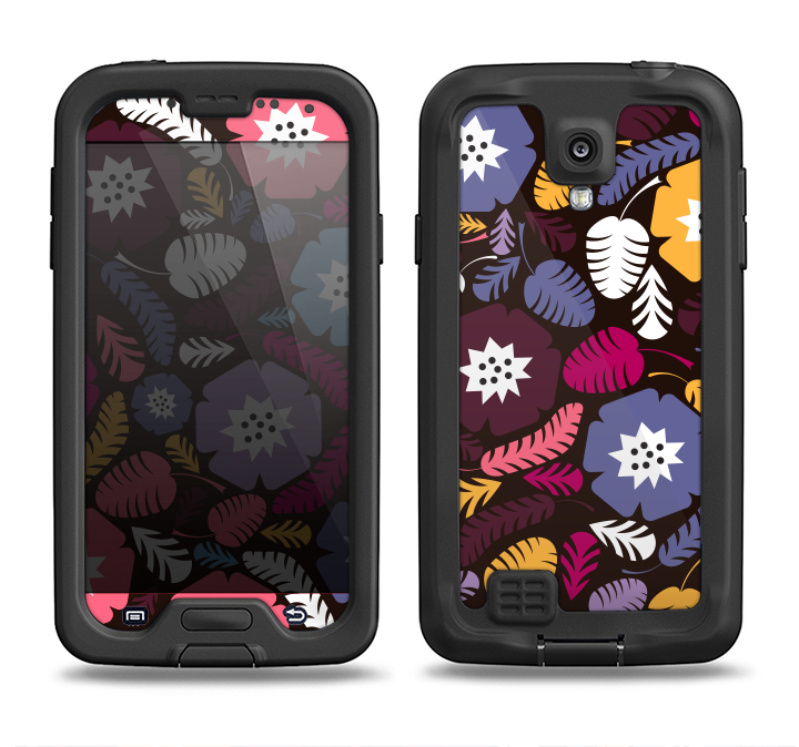 The Colorful Hugged Vector Leaves and Flowers Samsung Galaxy S4 LifeProof Nuud Case Skin Set