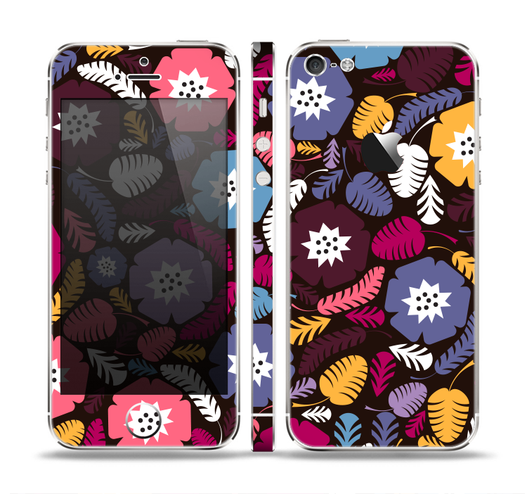 The Colorful Hugged Vector Leaves and Flowers Skin Set for the Apple iPhone 5