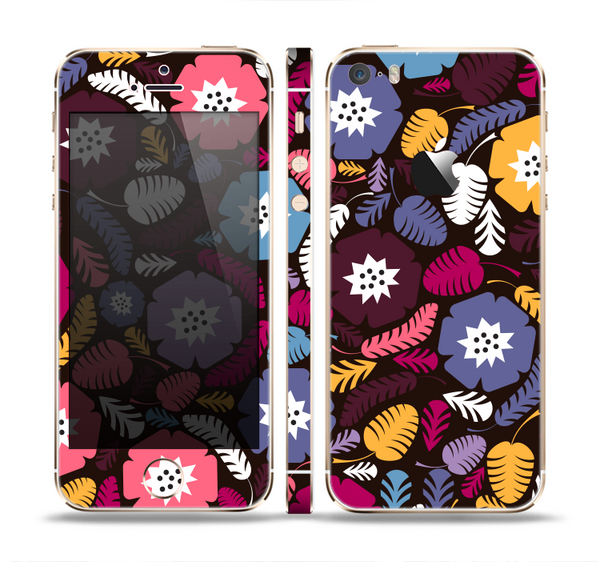 The Colorful Hugged Vector Leaves and Flowers Skin Set for the Apple iPhone 5s