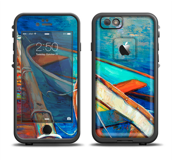 The Colorful Pastel Docked Boats Apple iPhone 6 LifeProof Fre Case Skin Set