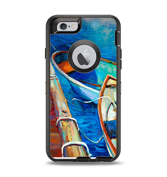 The Colorful Pastel Docked Boats Apple iPhone 6 Otterbox Defender Case Skin Set