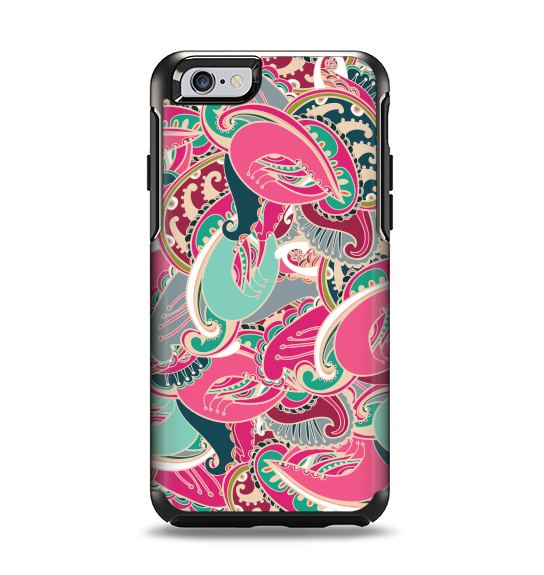The Colorful Pink & Teal Seamless Paisley Apple iPhone 6 Otterbox Symmetry Case Skin Set