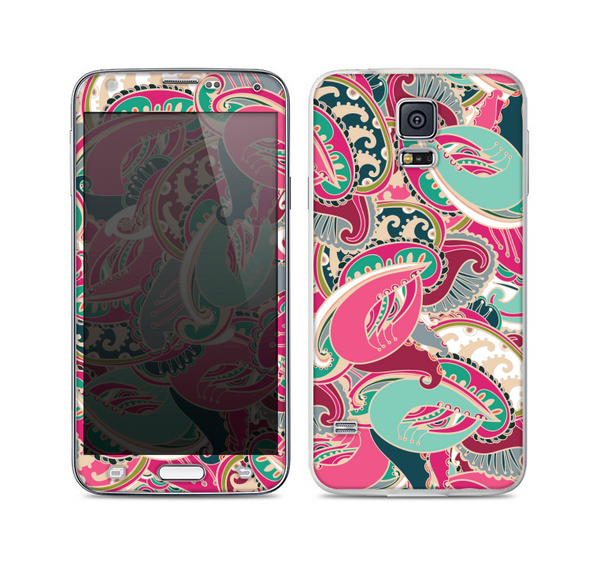 The Colorful Pink & Teal Seamless Paisley Skin For the Samsung Galaxy S5