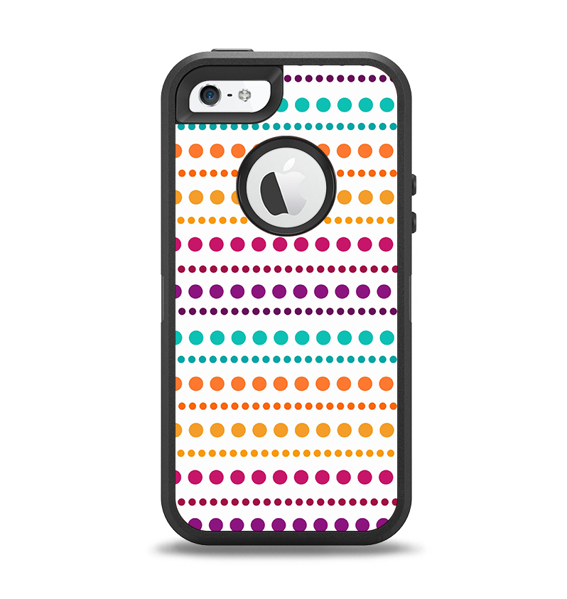 The Colorful Polka Dots on White Apple iPhone 5-5s Otterbox Defender Case Skin Set