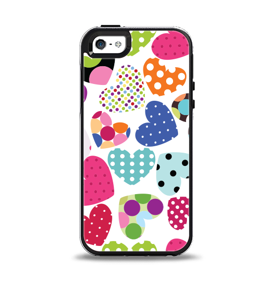 The Colorful Polkadot Hearts Apple iPhone 5-5s Otterbox Symmetry Case Skin Set