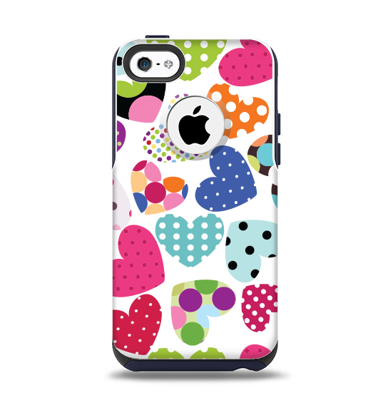 The Colorful Polkadot Hearts Apple iPhone 5c Otterbox Commuter Case Skin Set