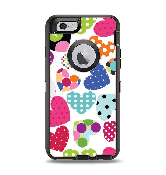 The Colorful Polkadot Hearts Apple iPhone 6 Otterbox Defender Case Skin Set