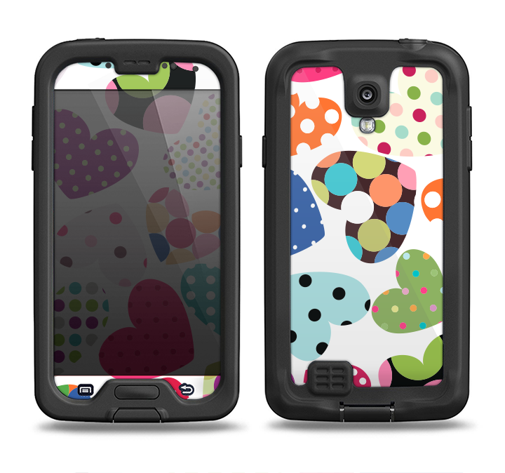 The Colorful Polkadot Hearts Samsung Galaxy S4 LifeProof Nuud Case Skin Set