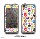 The Colorful Scattered Paw Prints Over White Skin for the iPhone 5c nüüd LifeProof Case
