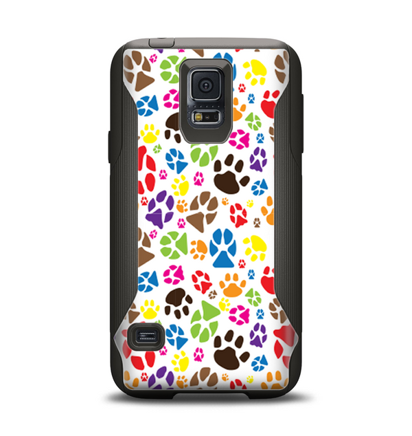 The Colorful Scattered Paw Prints Samsung Galaxy S5 Otterbox Commuter Case Skin Set