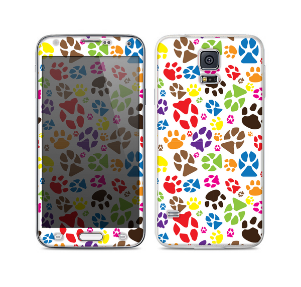The Colorful Scattered Paw Prints Skin For the Samsung Galaxy S5