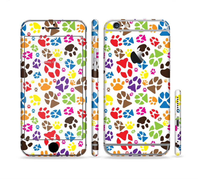 The Colorful Scattered Paw Prints Sectioned Skin Series for the Apple iPhone 6