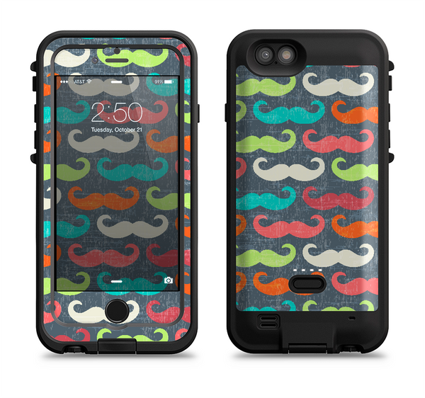 The Colorful Scratched Mustache Pattern Apple iPhone 6/6s LifeProof Fre POWER Case Skin Set