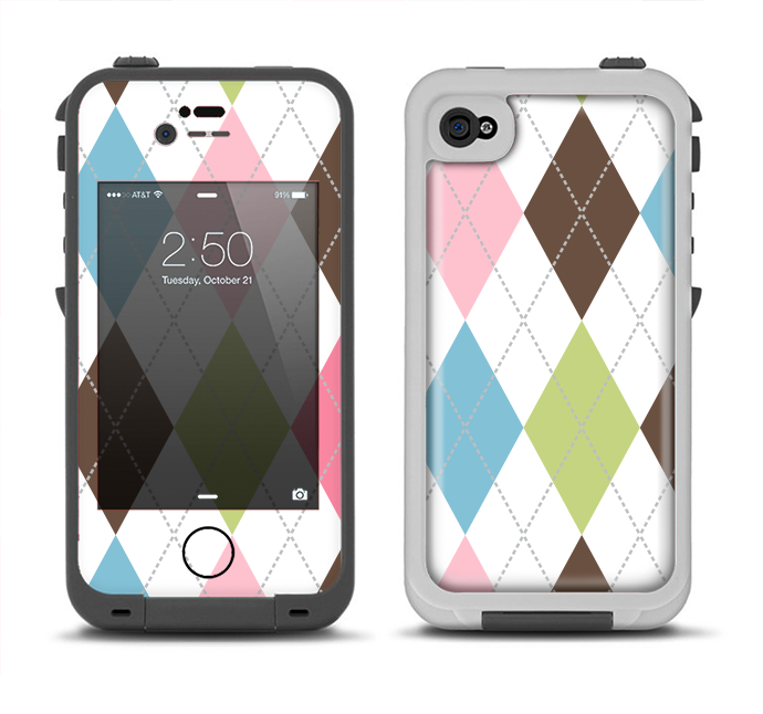 The Colorful Stitched Plaid Shapes Apple iPhone 4-4s LifeProof Fre Case Skin Set