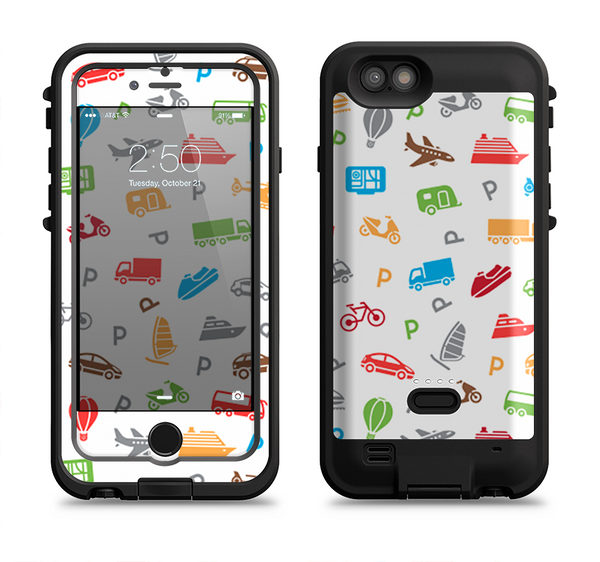 The Colorful Travel Collage Pattern Apple iPhone 6/6s LifeProof Fre POWER Case Skin Set
