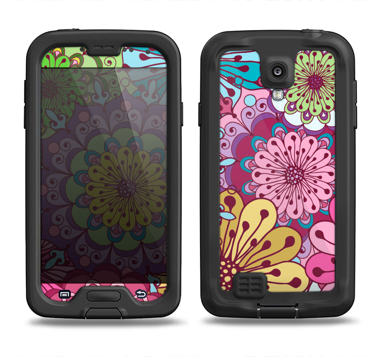 The Colorful Vector Flower Collage Samsung Galaxy S4 LifeProof Fre Case Skin Set